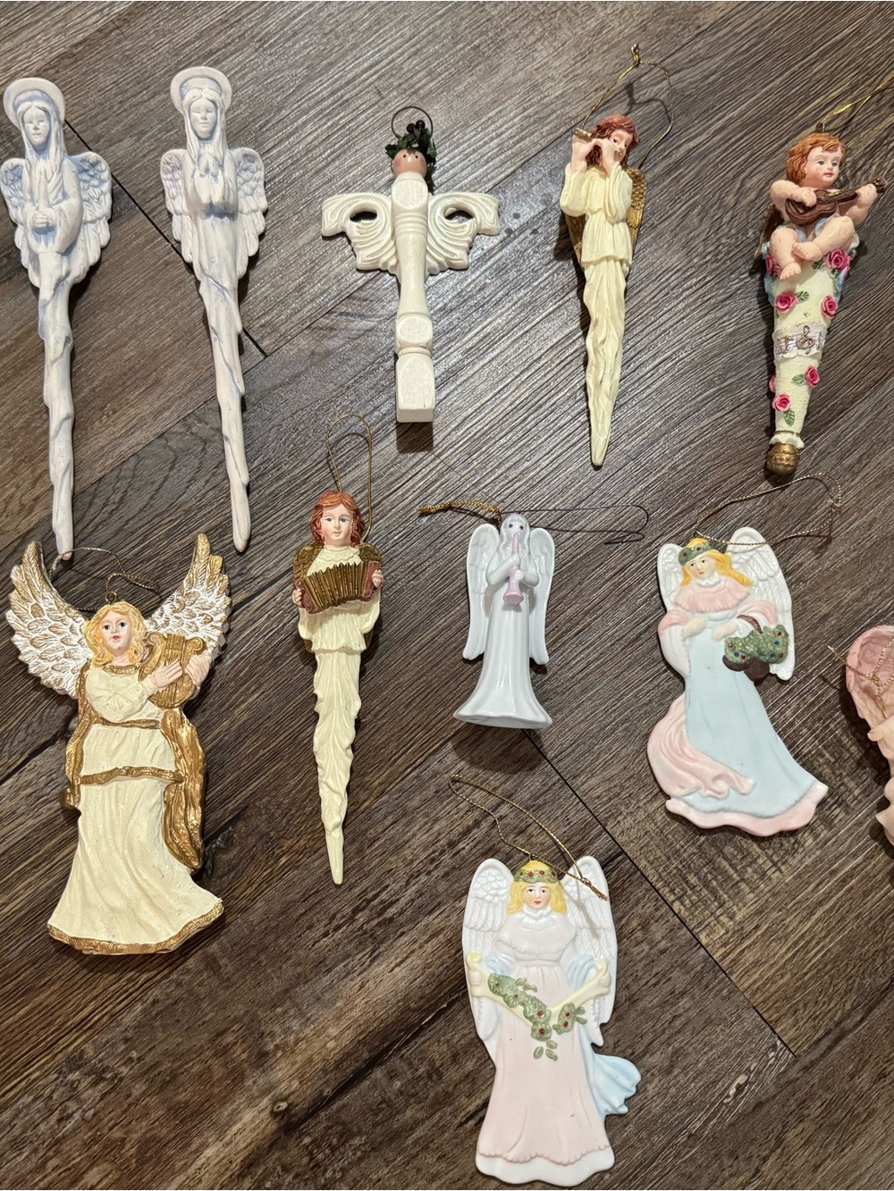 Hand-Painted Angel Holiday Ornaments - Cream, White & Pink